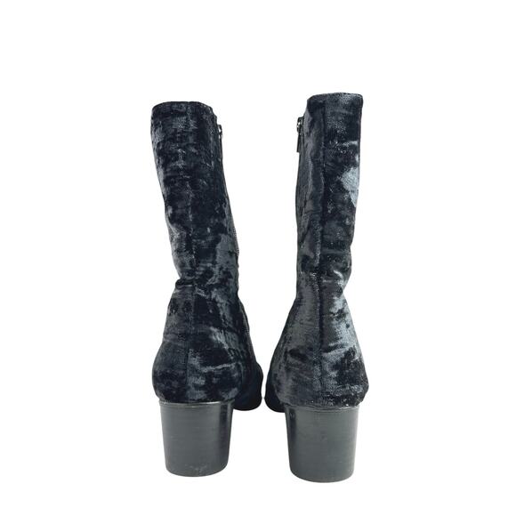 Internationally Blank Hype Black Crushed Velvet Velour Zip Heeled Boots Size 10 - Picture 3 of 7